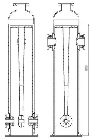 The low beta resonator; schematic (left)