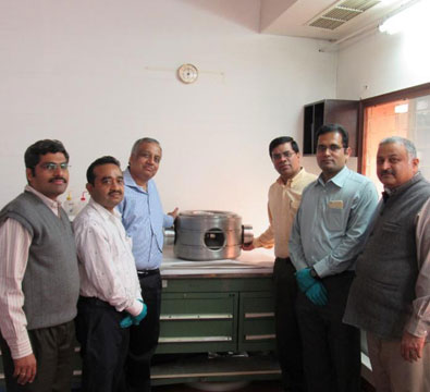 Official handing over of the first SSR1 single spoke resonator built by IUAC to Dr Shekhar Mishra from Fermilab (March 2015).
