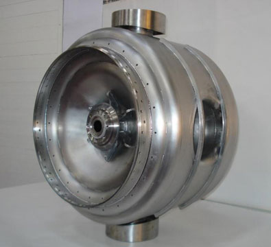 One of the SSR1 single spoke resonators after the attachment of the Nb-SS transition ring at IUAC (November 2017).